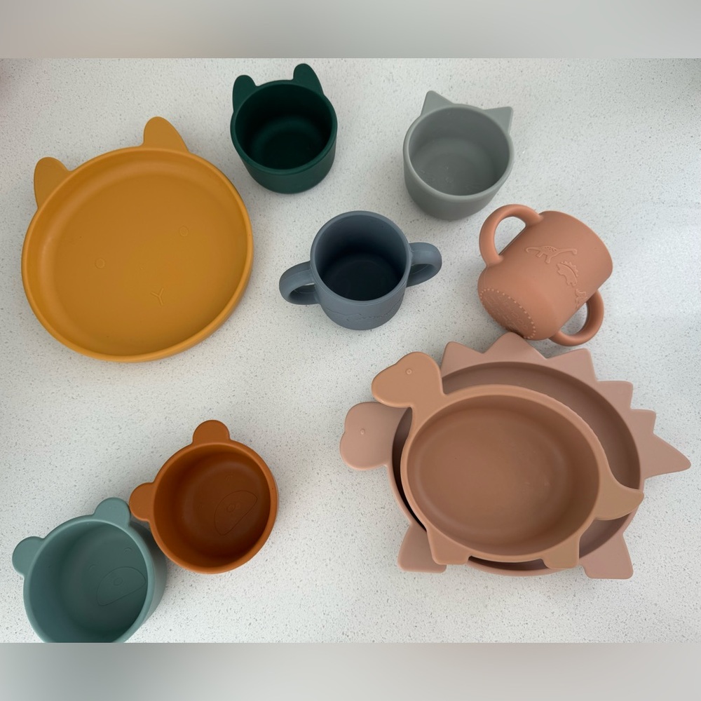 Danish LIEWOOD baby-led Dinosaur animal toddler Dinnerware bowl plate cup